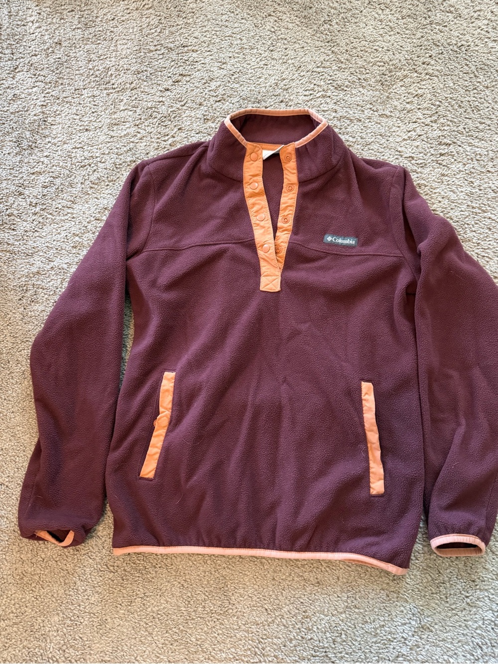 Columbia Men's Maroon Zip-Front Fleece with Peach Trim